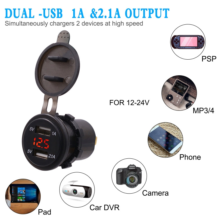 Universal Car Dual Port USB Charger Power Outlet Adapter 3.1A 5V IP66 with LED Digital Voltmeter + 60cm Cable, 3.1A Voltmeter + 60cm Cable(Red Light), 3.1A Voltmeter + 60cm Cable(Blue Light), 3.1A Voltmeter + 60cm Cable(Green Light)