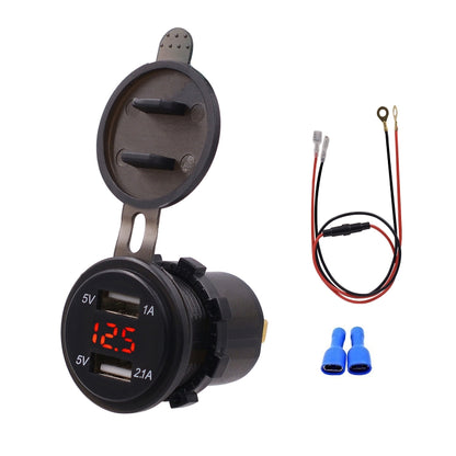 Universal Car Dual Port USB Charger Power Outlet Adapter 3.1A 5V IP66 with LED Digital Voltmeter + 60cm Cable, 3.1A Voltmeter + 60cm Cable(Red Light), 3.1A Voltmeter + 60cm Cable(Blue Light), 3.1A Voltmeter + 60cm Cable(Green Light)