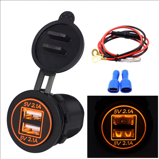Universal Car Dual USB Charger Power Outlet Adapter 4.2A 5V IP66 with Aperture + 60cm Cable, 4.2A + 60cm Cable(Orange Light), 4.2A + 60cm Cable(Red Light), 4.2A + 60cm Cable(Blue Light)