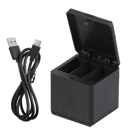 Boîtier de chargeur de batterie triple USB RUIGPRO avec câble et voyant lumineux pour GoPro HERO9 Black / HERO10 Black