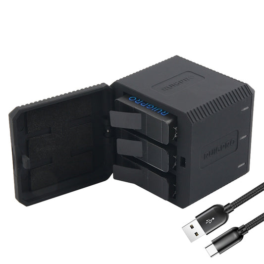Boîtier de chargeur de batterie triple USB RUIGPRO avec câble USB et voyant LED pour GoPro HERO6 /5