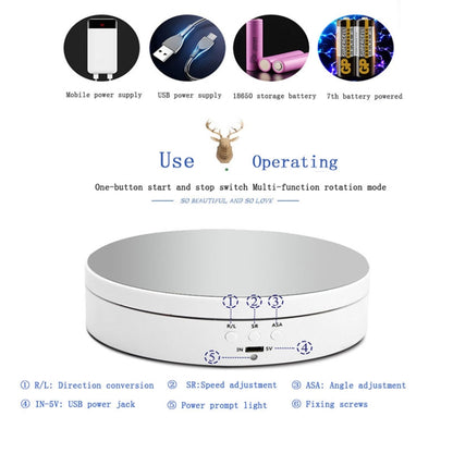 13.8cm Mirror Style USB Charging Smart 360 Degree Rotating Turntable Display Stand Video Shooting Props Turntable for Photography, Load 3kg, 13.8cm Mirror/Powered by USB(W)