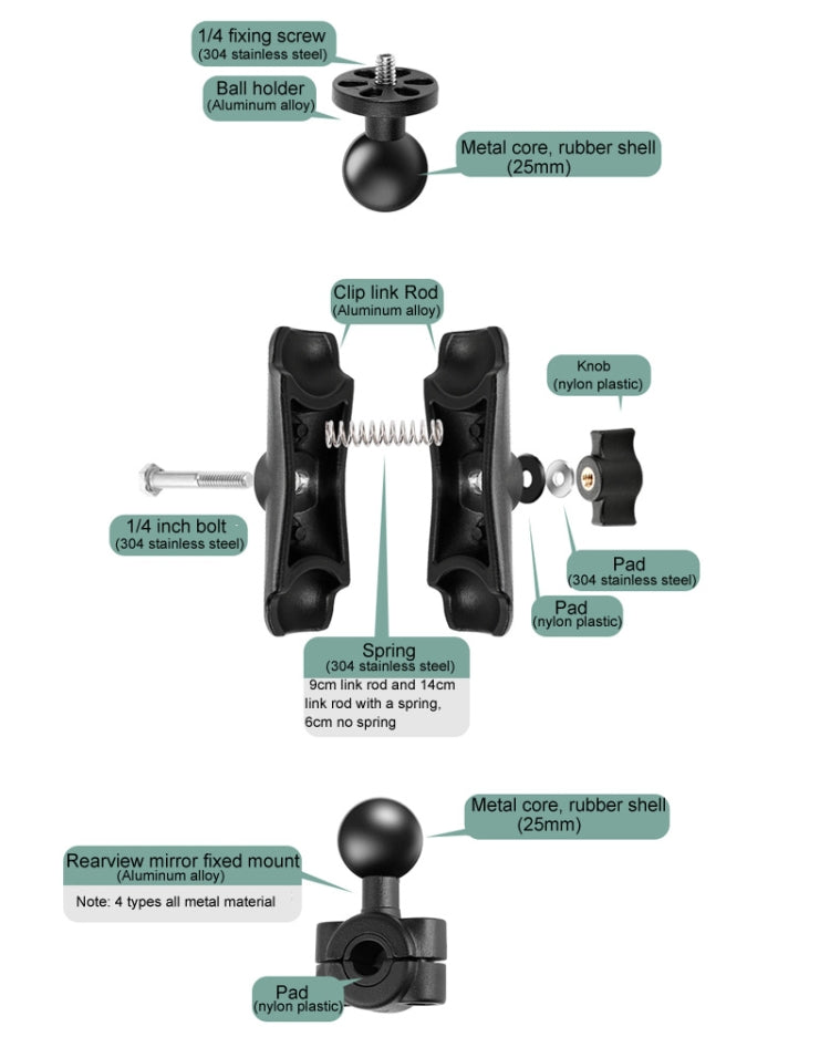 25mm Ball Head M10 Screw Motorcycle Fixed Mount Holder for GoPro, Insta360, DJI and Other Action Cameras, 25mm Ball Head M10 Screw
