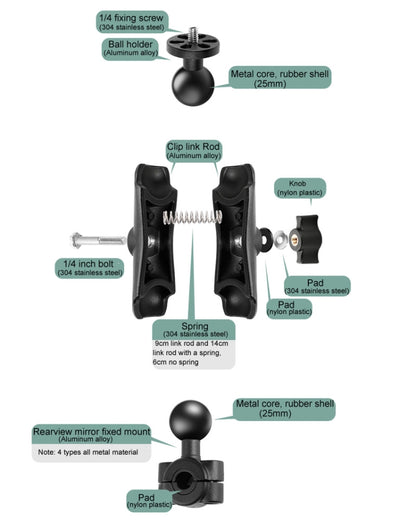 25mm Ball Head M10 Screw Motorcycle Fixed Mount Holder for GoPro, Insta360, DJI and Other Action Cameras, 25mm Ball Head M10 Screw