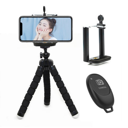 Mini Octopus Flexible Foam Tripod Holder with Phone Clamp & Remote Control
