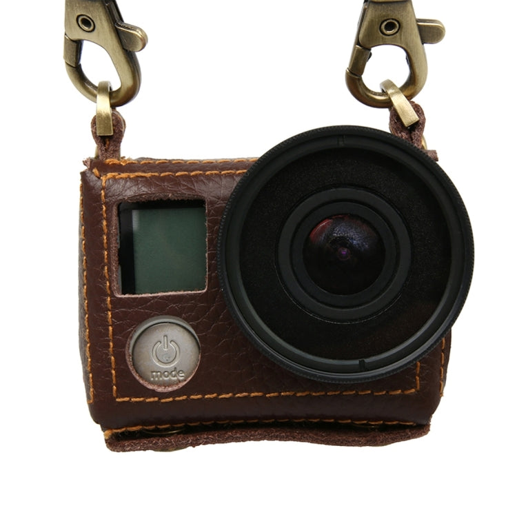 For GoPro HERO4 Litchi Texture Genuine Leather Protective Case with Sling, Litchi Texture (Brown), Litchi Texture (Black)