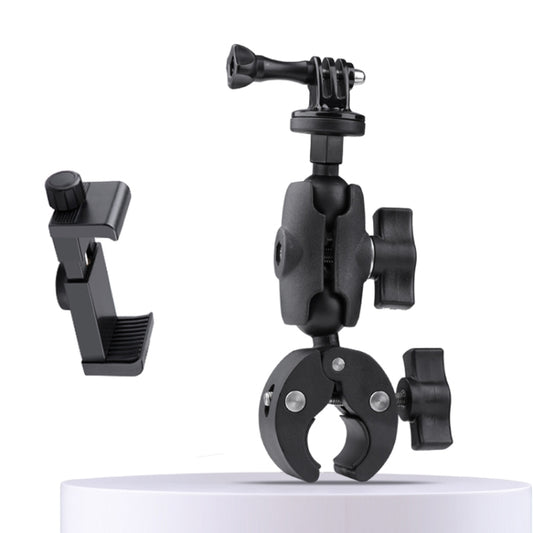 360 Rotation Adjustable Action Camera Bike Motorcycle Handlebar Holder with Phone Clamp, Standard Version with Phone Clamp