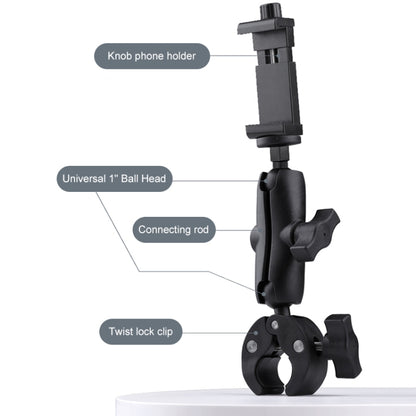 360 Rotation Adjustable Action Camera Bike Motorcycle Handlebar Holder with Phone Clamp, Standard Version with Phone Clamp