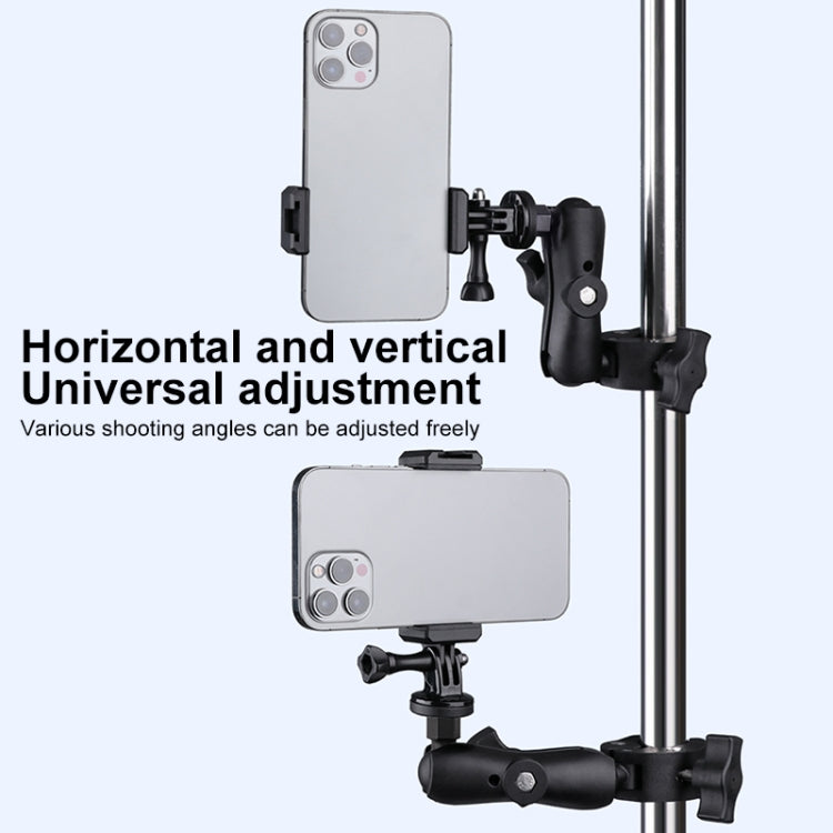 Extended Version 360 Rotation Adjustable Action Camera Bike Motorcycle Handlebar Holder with Phone Clamp, Extended Version with Phone Clamp