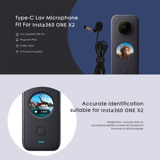 Micrófono de solapa con clip tipo C para grabación en Insta360 ONE X2