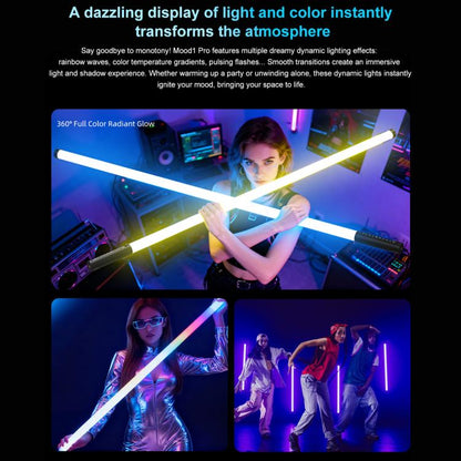 LUXCeO Mood1 Pro 90cm RVB Lumière d'appoint LED portative à rythme coloré pour photos et vidéos, sans trépied, 90cm