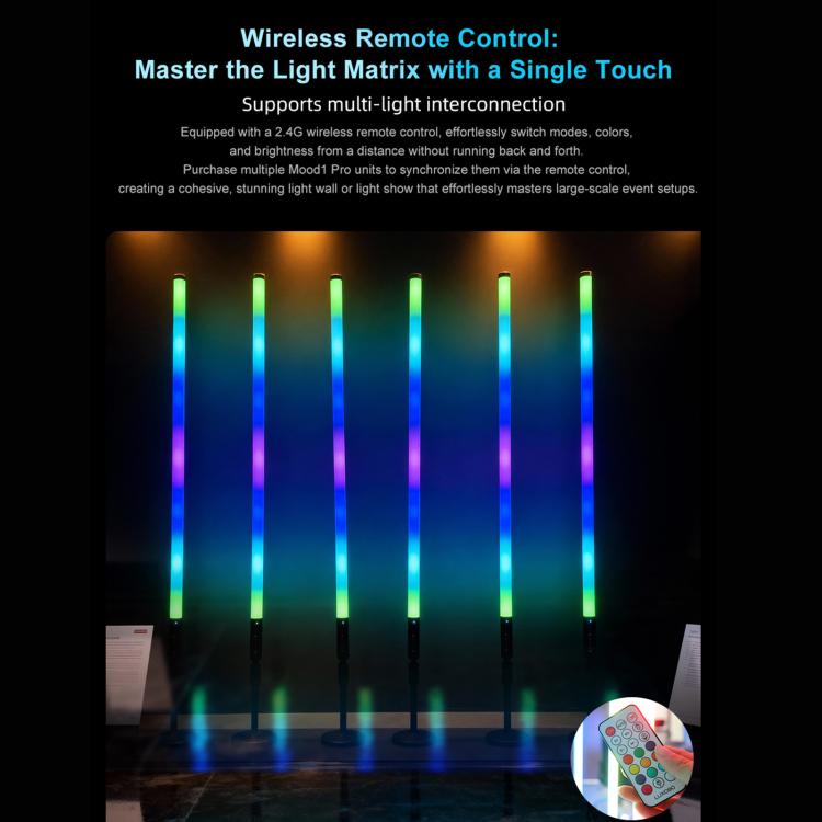 LUXCeO Mood1 Pro 90cm RVB Lumière d'appoint LED portative à rythme coloré pour photos et vidéos, sans trépied, 90cm