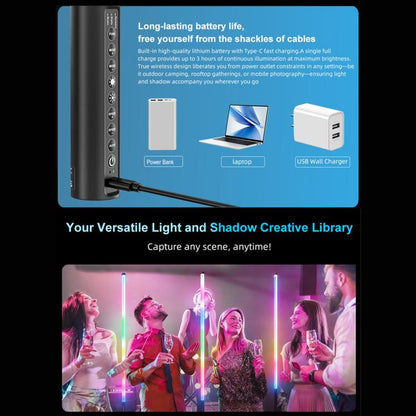 LUXCeO Mood1 Pro 90cm RVB Lumière d'appoint LED portative à rythme coloré pour photos et vidéos, sans trépied, 90cm