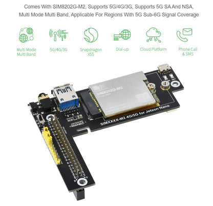 Waveshare SIM8202G-M2 5G Snapdragon X55 Multi Mode Multi Band 5G/4G/3G Module Expand Board for Jetson Nano, EU Plug, SIM8202G-M2 EU Plug