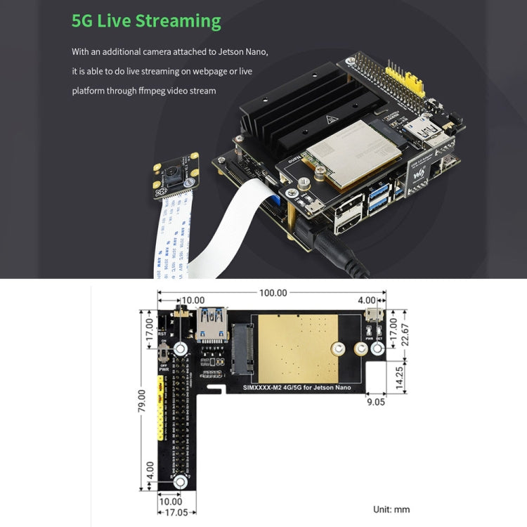 Waveshare SIM8202G-M2 5G Snapdragon X55 Multi Mode Multi Band 5G/4G/3G Module Expand Board for Jetson Nano, EU Plug, SIM8202G-M2 EU Plug