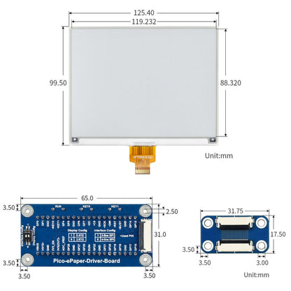 Module d'affichage E-Paper E-Ink noir et blanc Waveshare 5,83 pouces 648x480 pixels pour Raspberry Pi Pico, interface SPI, 20126