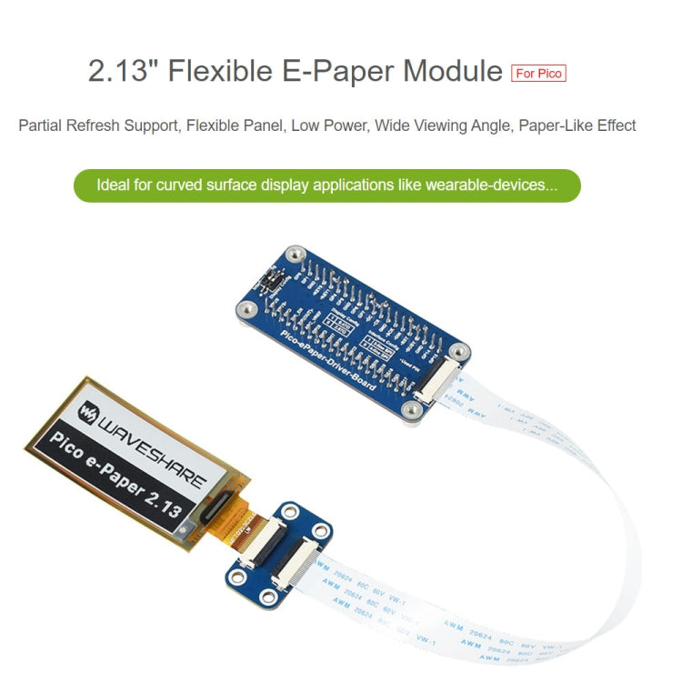 Module d'affichage flexible e-paper e-ink Waveshare 2,13 pouces 212 x 104 pixels noir/blanc pour Raspberry Pi Pico, interface SPI, 20124