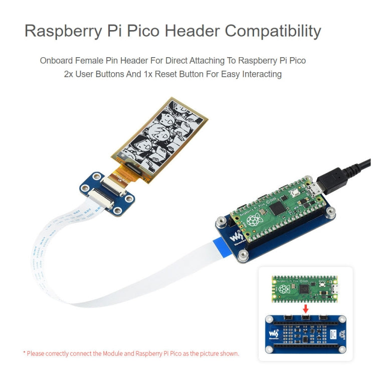 Module d'affichage flexible e-paper e-ink Waveshare 2,13 pouces 212 x 104 pixels noir/blanc pour Raspberry Pi Pico, interface SPI, 20124
