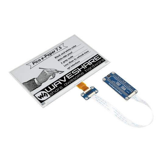 Waveshare 7.5 inch 800x480 pixel Black White E-Paper E-Ink Display Module for Raspberry Pi Pico, SPI Interface, 20128