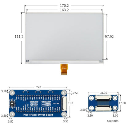 Module d'affichage E-Paper E-Ink noir et blanc Waveshare de 7,5 pouces 800 x 480 pixels pour Raspberry Pi Pico, interface SPI, 20128
