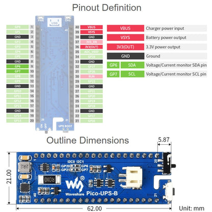 Module UPS Waveshare Alimentation sans interruption Module de batterie Li-Po 600mAh Carte empilable pour Raspberry Pi Pico, UPS