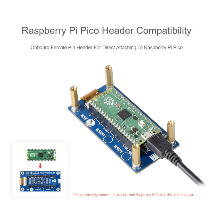 Module d'affichage E-Paper E-Ink Waveshare 2,66 pouces 296 x 152 pixels Noir / Blanc pour Raspberry Pi Pico, Interface SPI, 20052