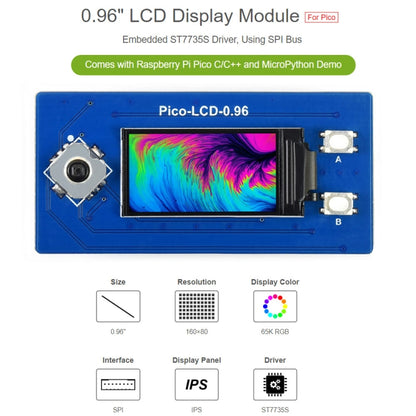 Module d'affichage LCD WAVESHARE 65 000 couleurs 160 x 80 pixels 0,96 pouce pour Raspberry Pi Pico, SPI