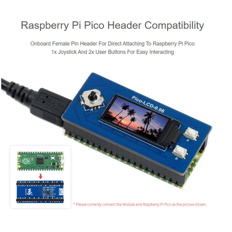 Module d'affichage LCD WAVESHARE 65 000 couleurs 160 x 80 pixels 0,96 pouce pour Raspberry Pi Pico, SPI