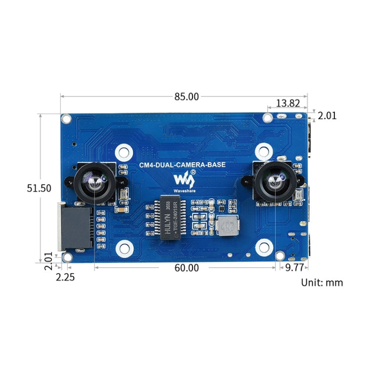 Carte de base pour caméra binoculaire Waveshare avec extenseur d'interface pour Raspberry Pi Compute Module 4
