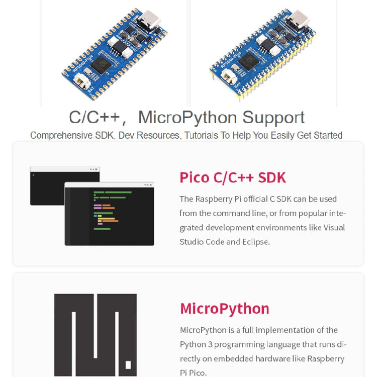 Carte MCU Waveshare RP2040-Plus de type Pico, basée sur le MCU Raspberry Pi RP2040, sans connecteur, RP2040-Plus sans connecteur