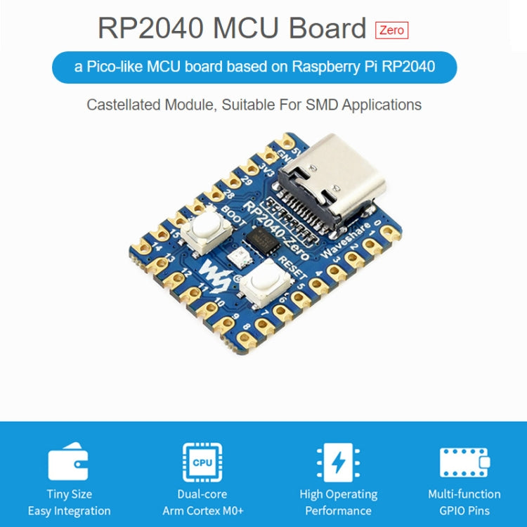 Waveshare RP2040-Zero Pico-like MCU Board Based on Raspberry Pi MCU RP2040, with Pinheader mini Version, 20335