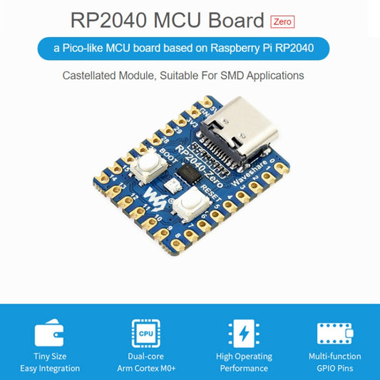 Waveshare RP2040-Zero Pico-like MCU Board Based on Raspberry Pi MCU RP2040, with Pinheader mini Version, 20335