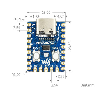 Waveshare RP2040-Zero Pico-like MCU Board Based on Raspberry Pi MCU RP2040, with Pinheader mini Version, 20335