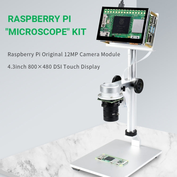 Kit microscope Raspberry Pi avec écran 4,3 pouces Waveshare, module caméra 12MP avec support, prise US