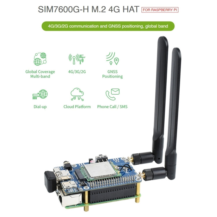 Waveshare SIM7600G-H M.2 4G HAT LTE CAT4 High Speed GNSS Global Band Module for Raspberry Pi
