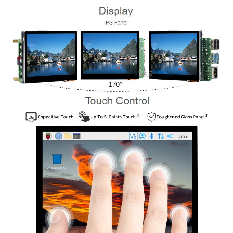 Écran LCD IPS tactile capacitif HDMI Waveshare de 3,5 pouces (E), 640 x 480, prise audio, prise audio 3,5 pouces