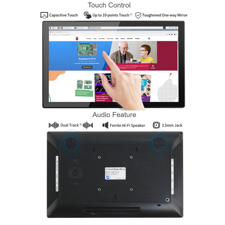 Waveshare 13,3 pouces Magic Mirror, assistant vocal, contrôle tactile