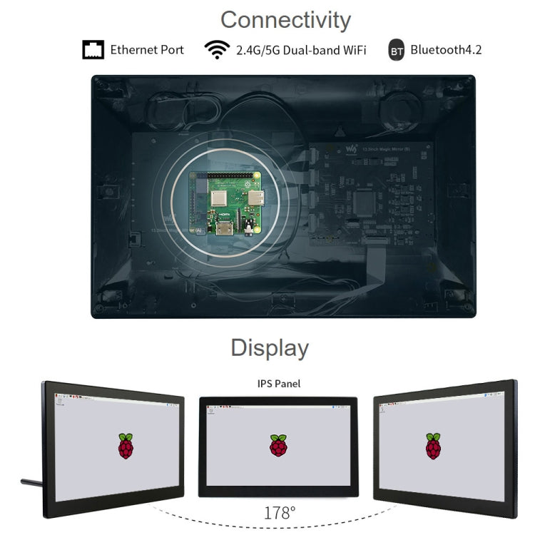 Mini-ordinateur Waveshare 13,3 pouces alimenté par Raspberry Pi 3A+, écran tactile HD