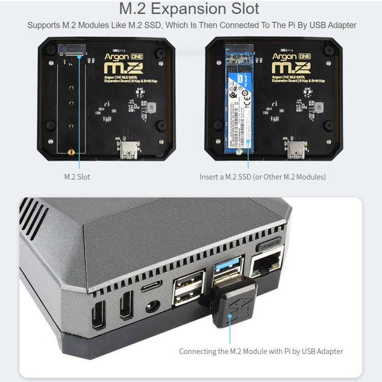 Waveshare Argon One M.2 Aluminum Case For Raspberry Pi 4, with M.2 Expansion Slot, Argon One M.2