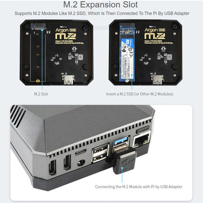 Waveshare Argon One M.2 Aluminum Case For Raspberry Pi 4, with M.2 Expansion Slot, Argon One M.2