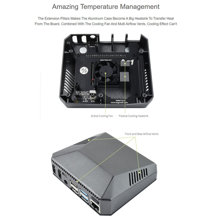 Boîtier en aluminium Waveshare Argon One pour Raspberry Pi 4, avec bouton d'alimentation sécurisé, Argon One