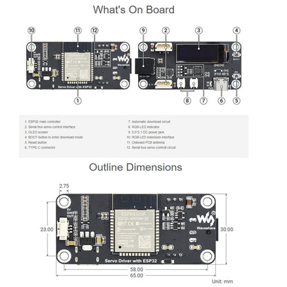 Carte d'extension de pilote de servomoteur Waveshare ESP32, Wi-Fi et BT intégrés, 21593