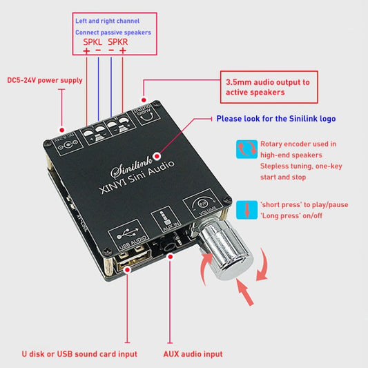 50W MP3 Stereo Audio Digital Power Amplifier Board Bluetooth Amplifier Module, without Shell