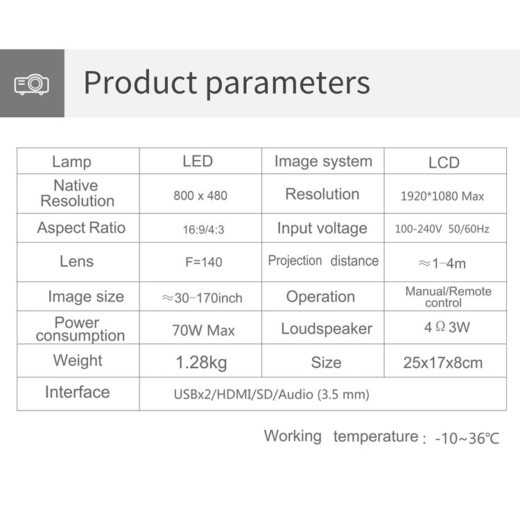 T5 100ANSI Lumens 800x400 Resolution 480P LED+LCD Technology Smart Projector, Support HDMI / SD Card / 2 x USB / Audio 3.5mm, Ordinary Version