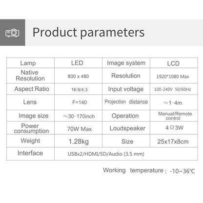 T5 100ANSI Lumens 800x400 Resolution 480P LED+LCD Technology Smart Projector, Support HDMI / SD Card / 2 x USB / Audio 3.5mm, Ordinary Version