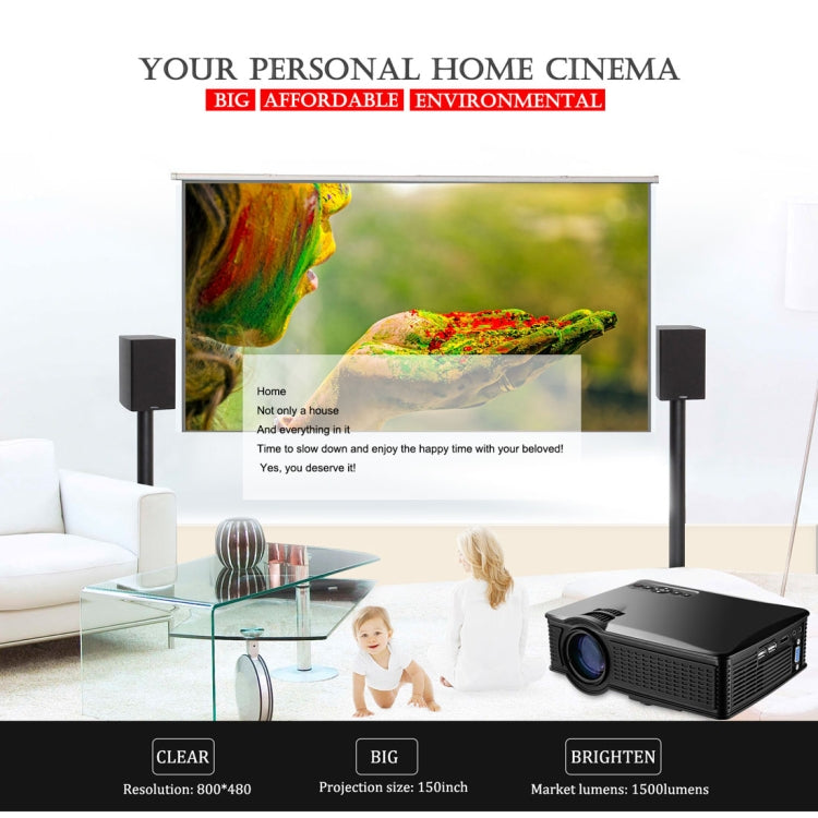 LY-50 1800 Lumens 1280x800 Home Theater LED Projector with Remote Control, Support AV & USB & VGA & HDMI