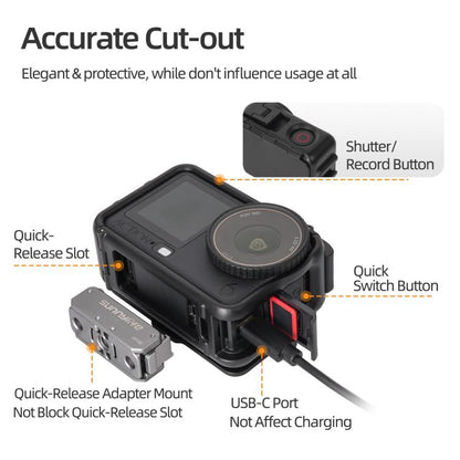 For DJI Osmo Action 6 Sunnylife Protective Case Frame Mount AdapterHousing Case with Detachable Sun Hood, For DJI Osmo Action 6