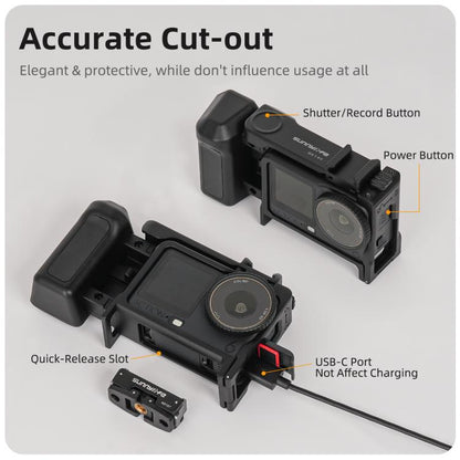 For DJI Action 6 Sunnylife 2-in-1 Detachable Protective Frame & Street Photography Handle Ergonomic Hand Grip Quick Release Shutter Handle, For DJI Action 6