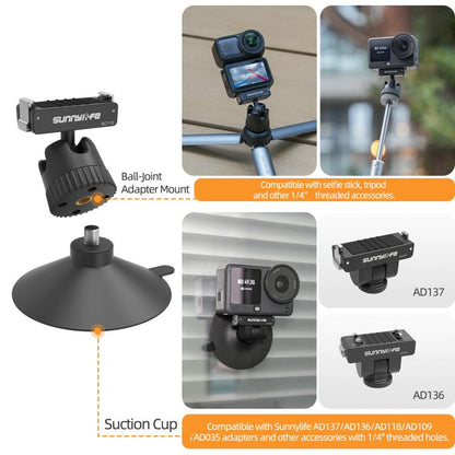 Sunnylife Dual-Direction Magnetic Quick-Release Ball-Joint Adapter Mount 360 Rotatable Suction Cup Bracket For DJI Osmo Nano / Action 6, For DJI Osmo Nano / Action 6