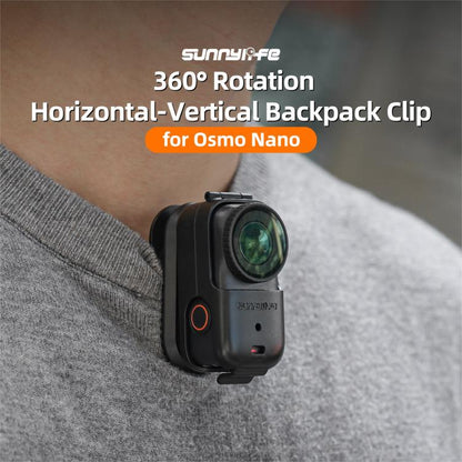 For DJI Osmo Nano Sunnylife Backpack Clip Action Camera Clamp 360 Degree Rotation Vertical-Horizontal Mount, ON-J062 Backpack Clip